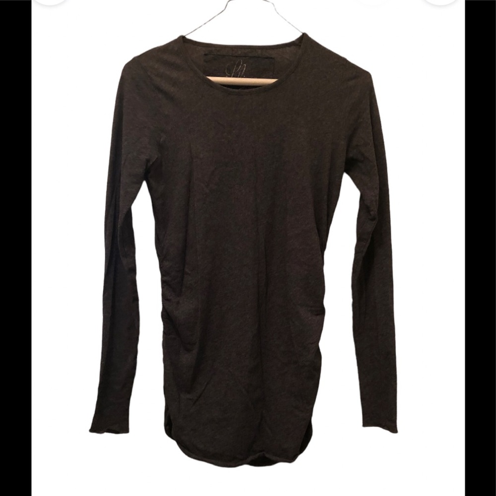 Shine Top, long sleeve, ruched sides, round neck, XS